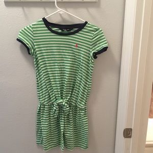 Ralph Lauren Green and White Striped Dress M💚